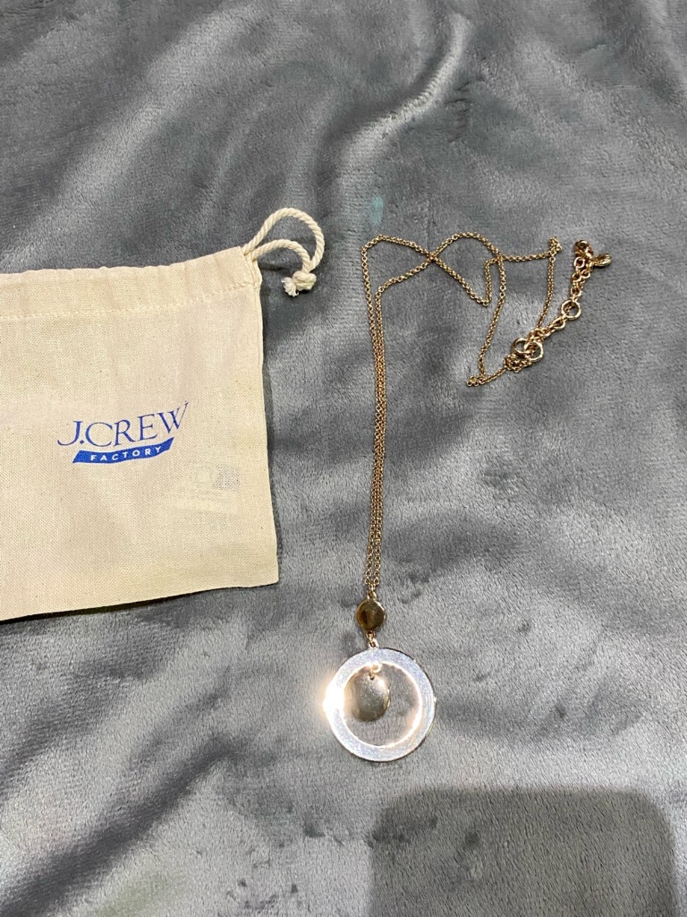 J. Crew Factory Gold and Clear Double Ring Pendant Necklace
